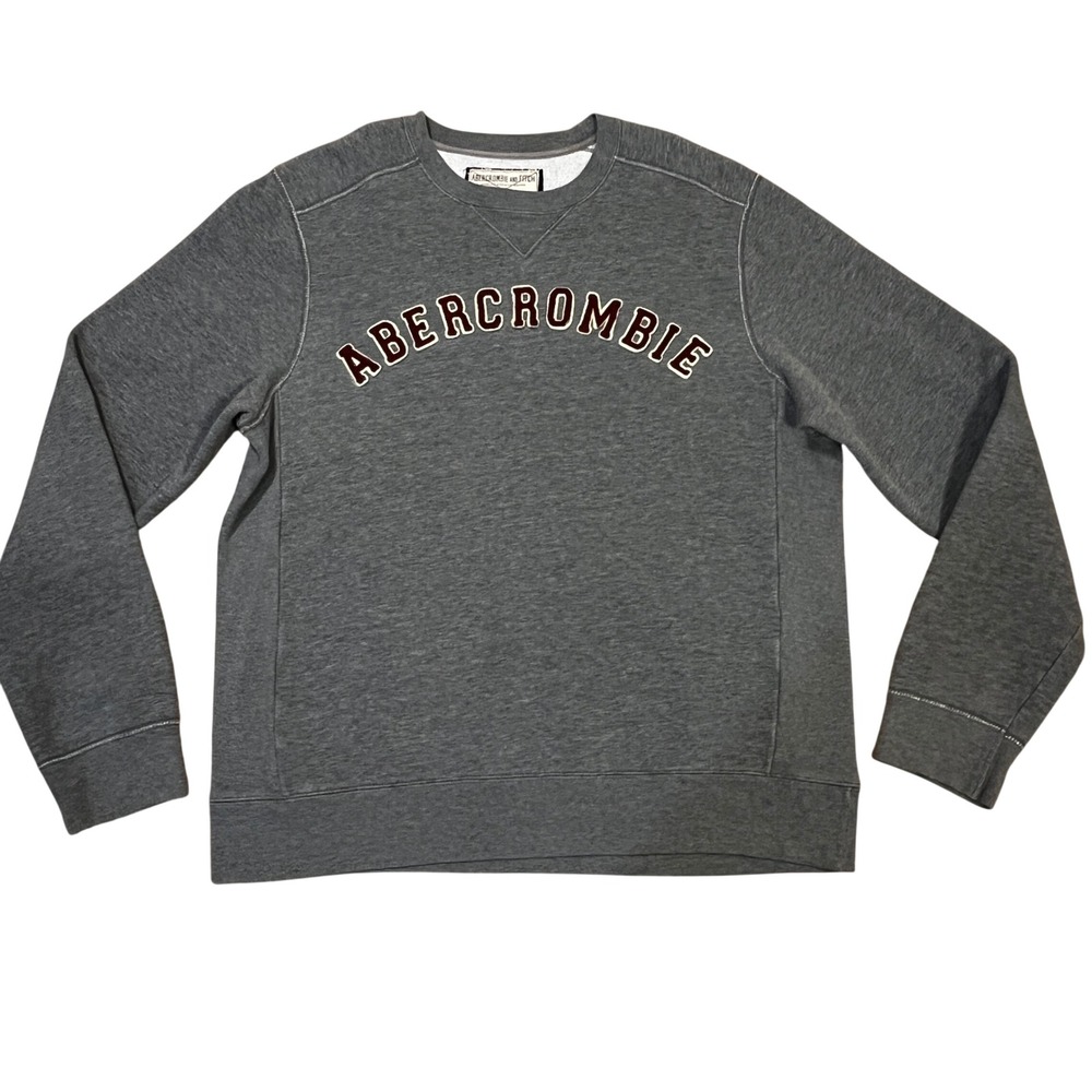Abercrombie and Fitch Mens Gray Applique Logo Crewneck Sweatshirt S Collegiate